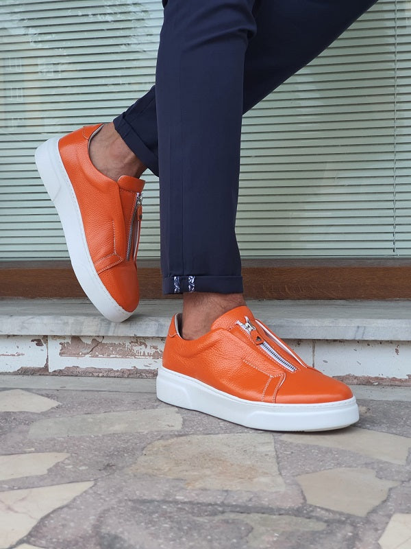 Laughlin Orange Mid-Top Zipper Sneakers