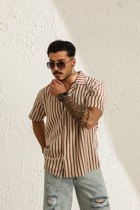 Striped Oversized Short Sleeve Shirt