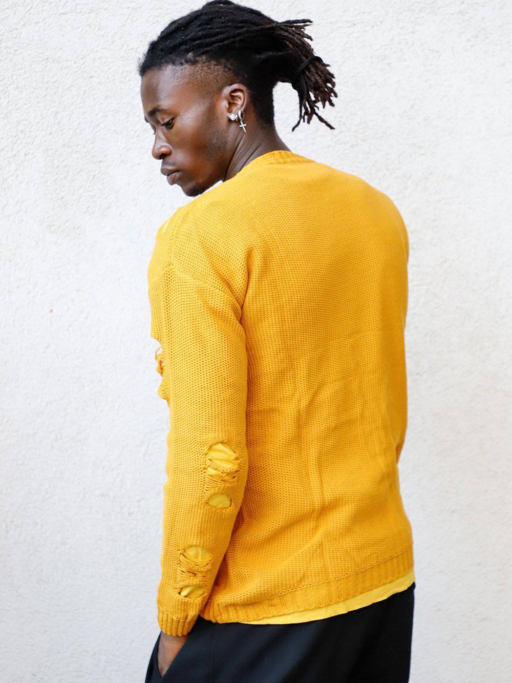 DISTRESSED DOUBLE LAYER SWEATER // MUSTARD