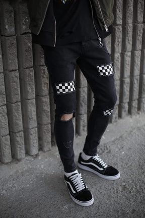 Chequered jeans