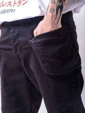 Black Denim Shorts Cargo Pockets 4323