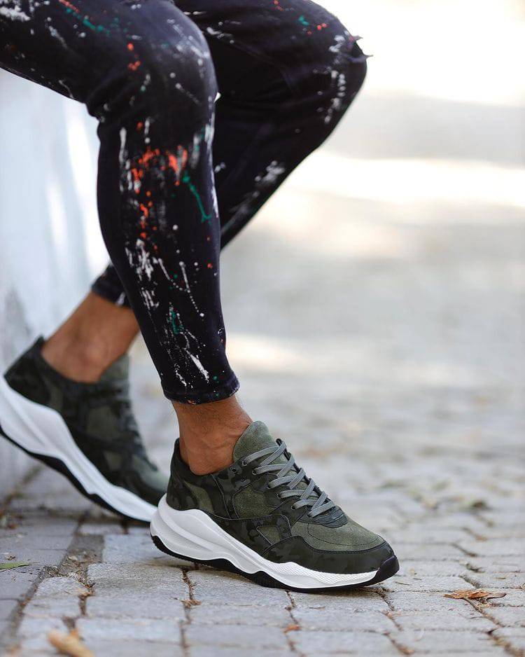 Camouflage Leather Khaki Sneakers