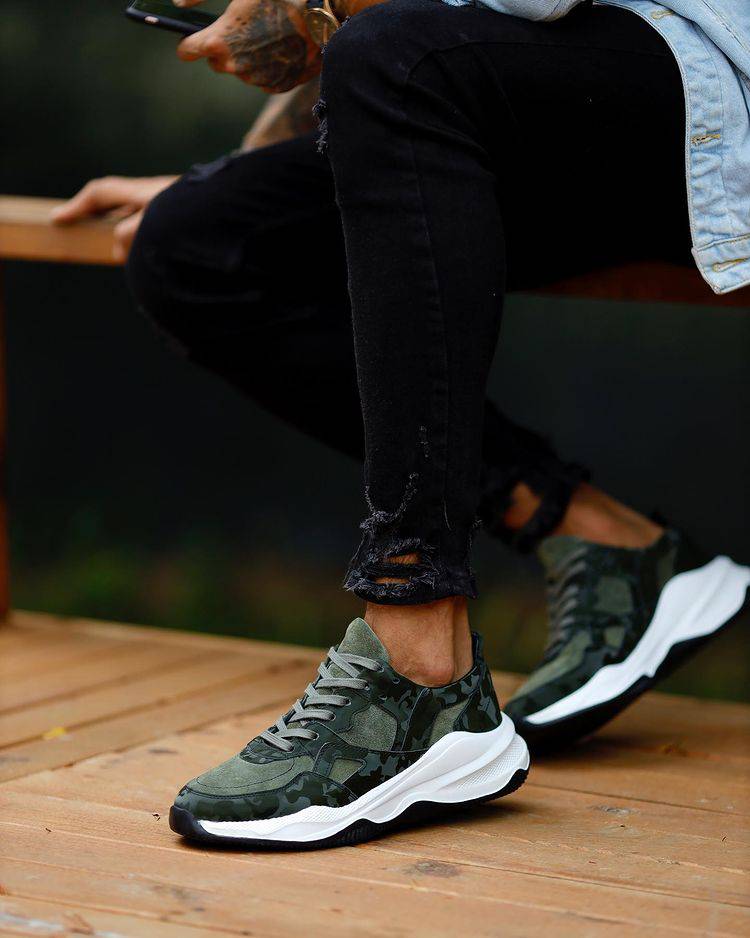 Camouflage Leather Khaki Sneakers