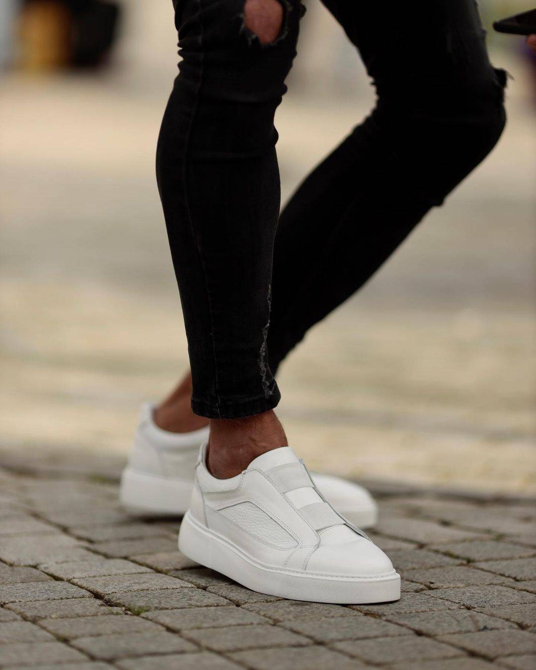 Elastic Bands Leather Sneakers