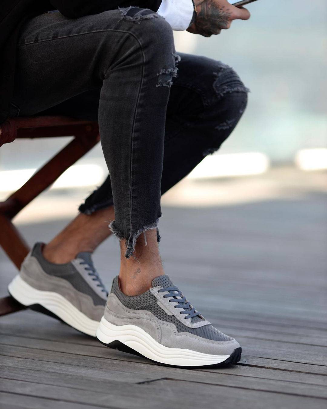 High Sole Leather Sneakers