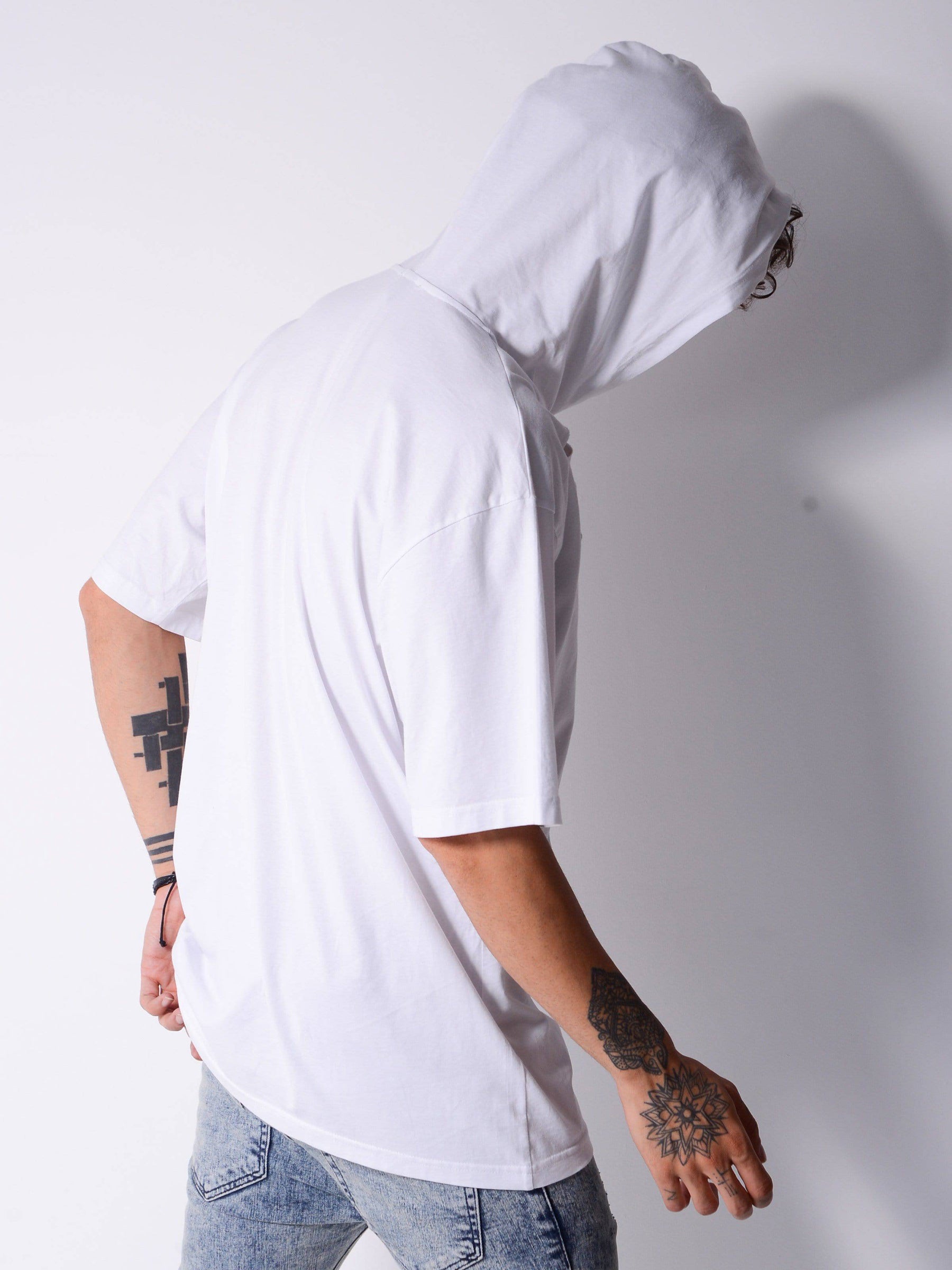 Hooded and Ripped White T-shirt