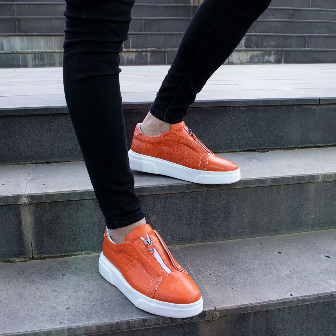 Laughlin Orange Mid-Top Zipper Sneakers